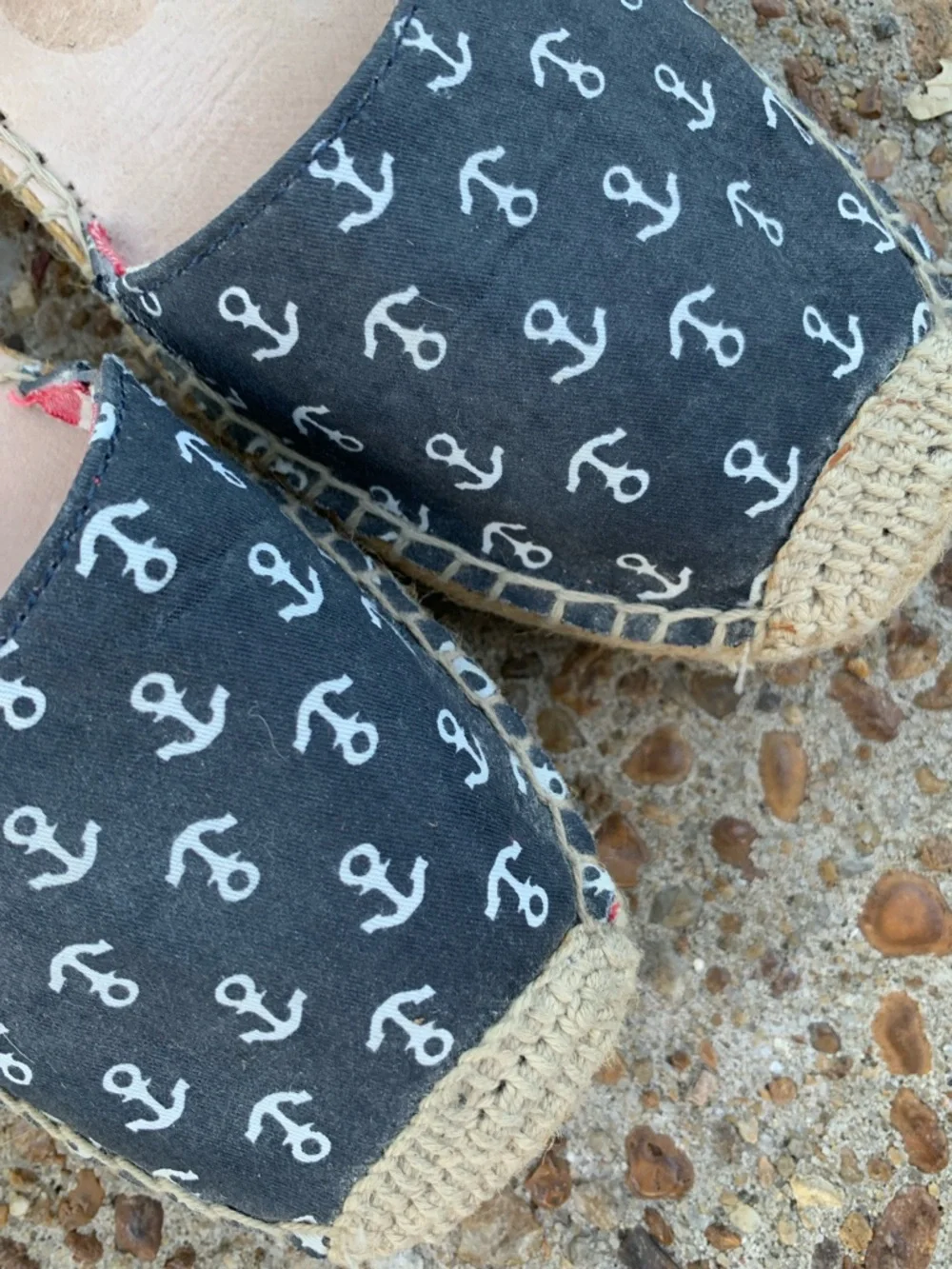 Sperry Navy Anchor Espadrille Sandals with Tan Straps